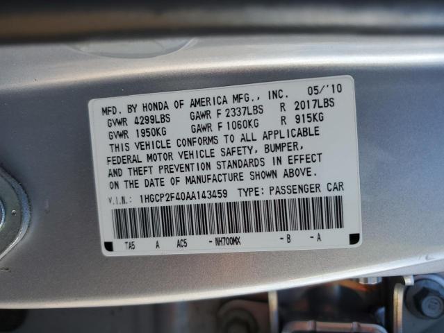 1HGCP2F40AA143459 - 2010 HONDA ACCORD LXP SILVER photo 13