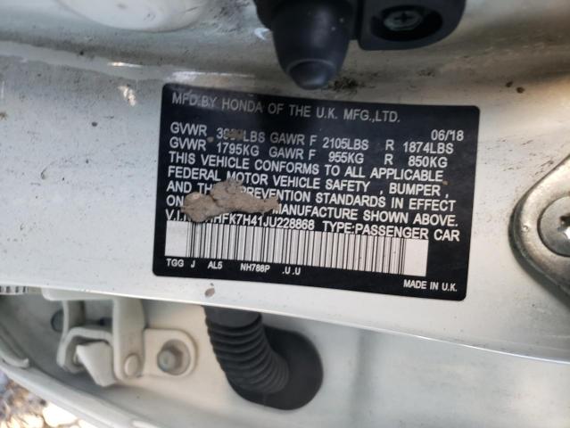 SHHFK7H41JU228868 - 2018 HONDA CIVIC SPORT WHITE photo 12