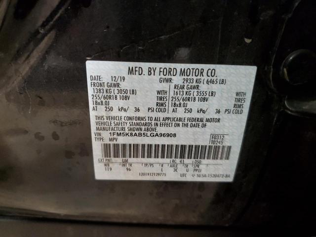 1FM5K8AB5LGA96908 - 2020 FORD EXPLORER POLICE INTERCEPTOR შავი ფოტო 14