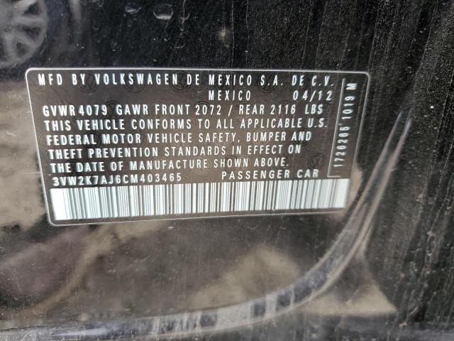 3VW2K7AJ6CM403465 - 2012 VOLKSWAGEN JETTA BASE Սև լուսանկար 12