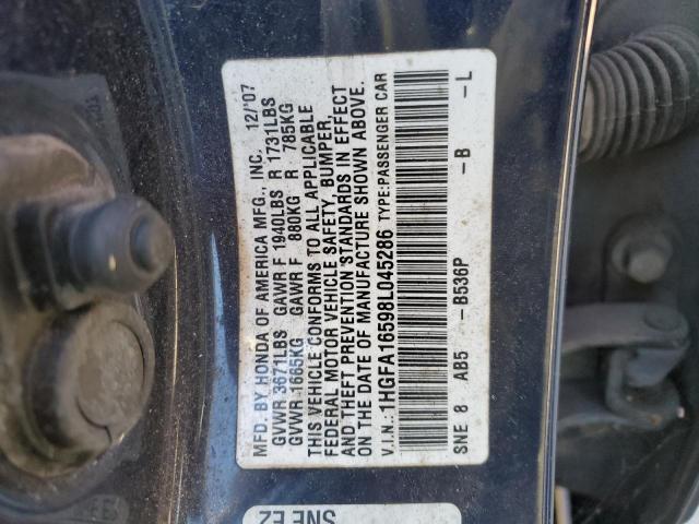 1HGFA16598L045286 - 2008 HONDA CIVIC LX BLUE photo 12