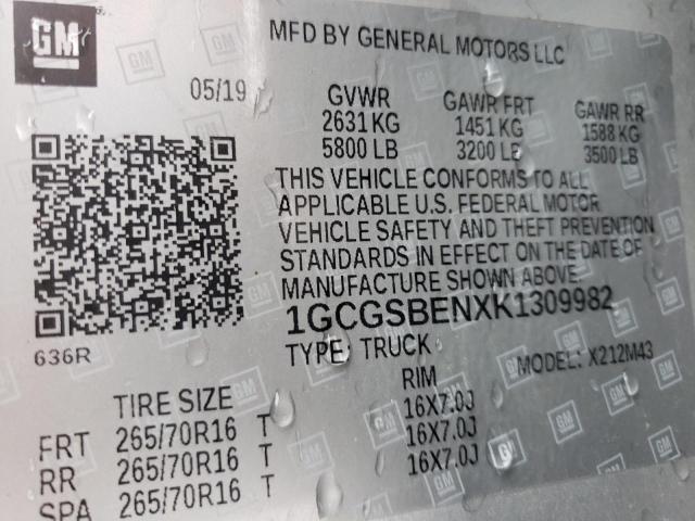 1GCGSBENXK1309982 - 2019 CHEVROLET COLORADO SILVER photo 13