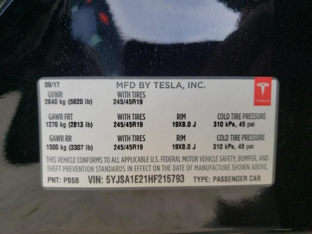 5YJSA1E21HF215793 - 2017 TESLA MODEL S Սև լուսանկար 13