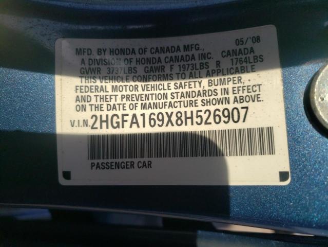 2HGFA169X8H526907 - 2008 HONDA CIVIC EXL ლურჯი ფოტო 12