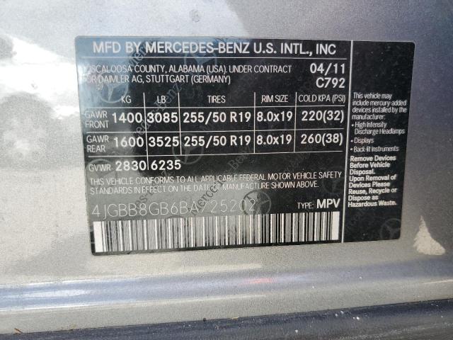 4JGBB8GB6BA725202 - 2011 MERCEDES-BENZ ML 350 4MATIC SILVER photo 13