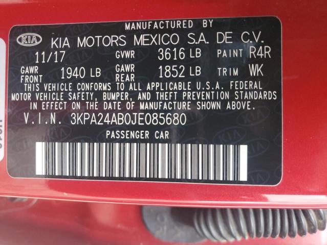 3KPA24AB0JE085680 - 2018 KIA RIO LX RED photo 12