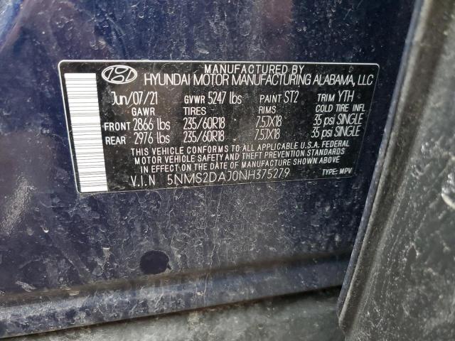 5NMS2DAJ0NH375279 - 2022 HYUNDAI SANTA FE SEL Կապույտ լուսանկար 13
