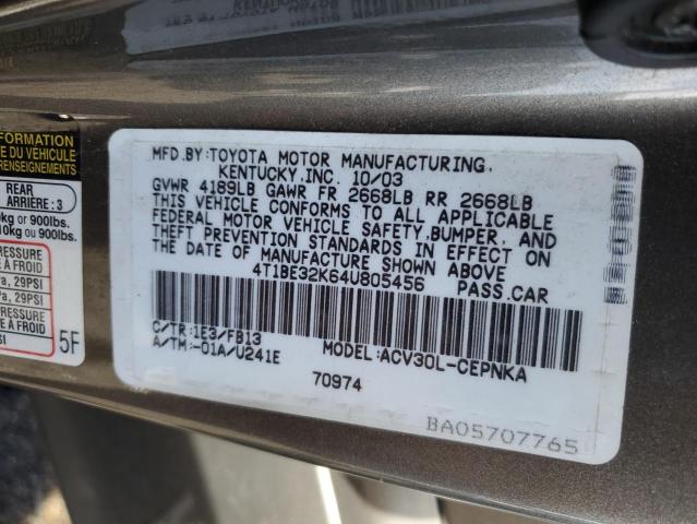 4T1BE32K64U805456 - 2004 TOYOTA CAMRY LE/X LE GRAY photo 12