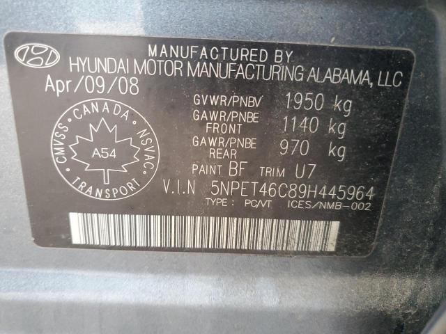 5NPET46C89H445964 - 2009 HYUNDAI SONATA GLS BLUE photo 12