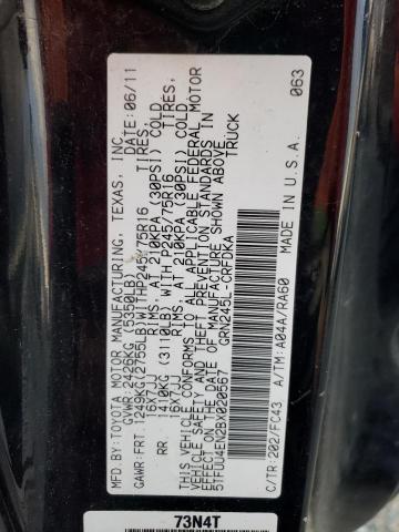 5TFUU4EN2BX020567 - 2011 TOYOTA TACOMA ACCESS CAB შავი ფოტო 12