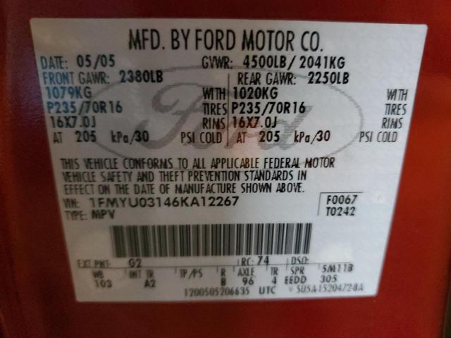 1FMYU03146KA12267 - 2006 FORD ESCAPE XLT RED photo 13