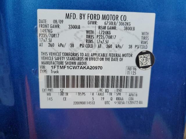 1FTMF1CW7AKA20970 - 2010 FORD F150 BLUE photo 12