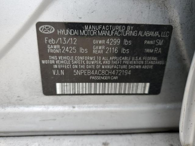 5NPEB4AC8CH472194 - 2012 HYUNDAI SONATA GLS GRAY photo 12