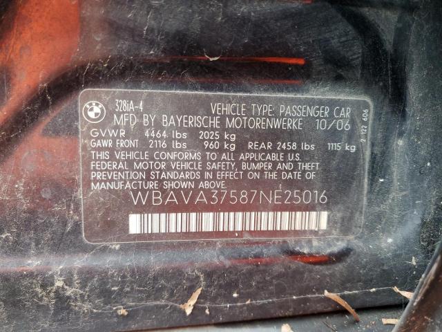 WBAVA37587NE25016 - 2007 BMW 3 SERIES I შავი ფოტო 12