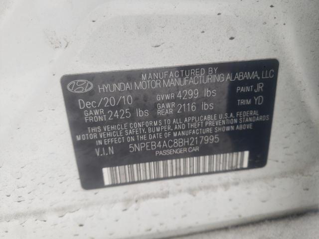 5NPEB4AC8BH217995 - 2011 HYUNDAI SONATA GLS WHITE photo 12