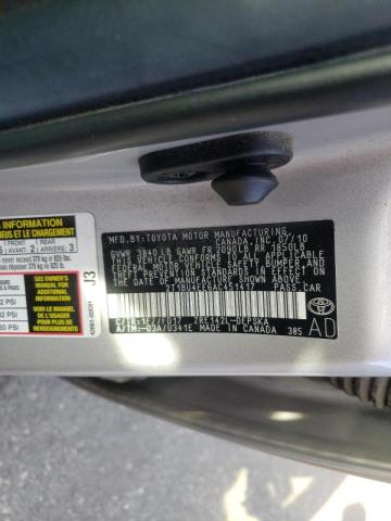 2T1BU4EE6AC451417 - 2010 TOYOTA COROLLA BASE SILVER photo 12