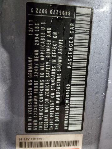 WVWAB7AJ0CW209769 - 2012 VOLKSWAGEN GOLF BLUE photo 13