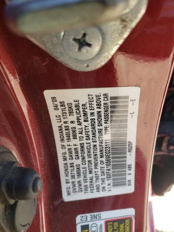 19XFA16569E023111 - 2009 HONDA CIVIC LX RED photo 12