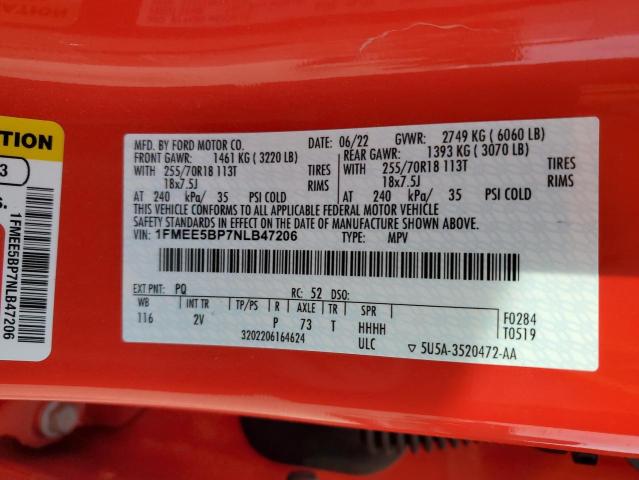 1FMEE5BP7NLB47206 - 2022 FORD BRONCO BASE RED photo 12