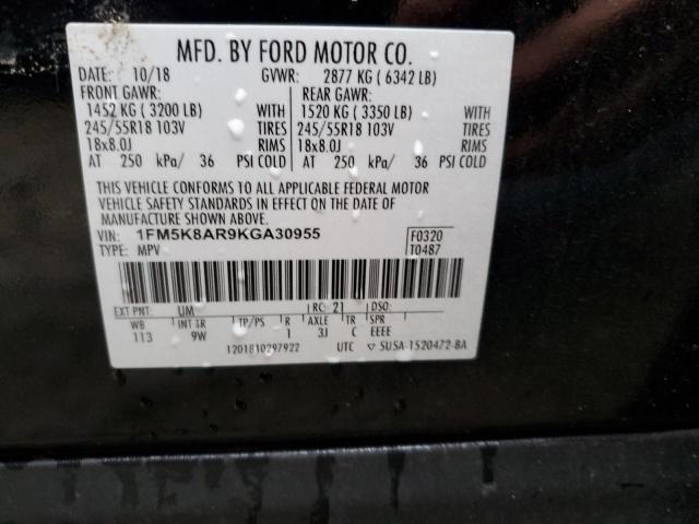 1FM5K8AR9KGA30955 - 2019 FORD EXPLORER POLICE INTERCEPTOR BLACK photo 13