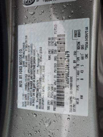 3FAHP08Z38R167679 - 2008 FORD FUSION SEL SILVER photo 13