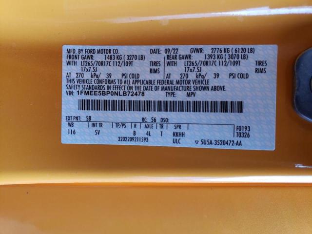 1FMEE5BP0NLB72478 - 2022 FORD BRONCO BASE YELLOW photo 13