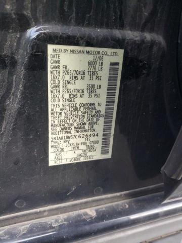 5N1AR18W57C626494 - 2007 NISSAN PATHFINDER LE შავი ფოტო 13