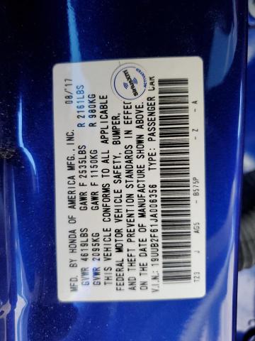 19UUB2F61JA006356 - 2018 ACURA TLX TECH+A Синий фото 13