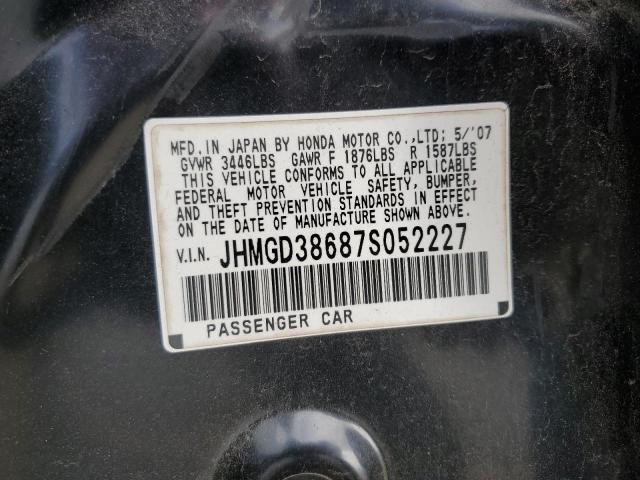 JHMGD38687S052227 - 2007 HONDA FIT S 黑色 照片 12
