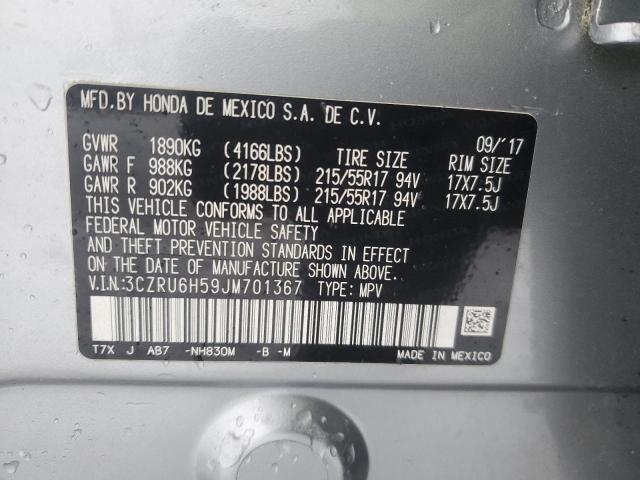 3CZRU6H59JM701367 - 2018 HONDA HR-V EX SILVER photo 13