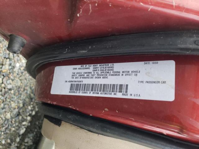 4S3BH675847620873 - 2004 SUBARU LEGACY OUTBACK AWP 红色 照片 12
