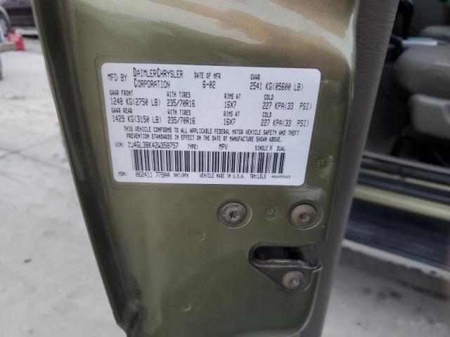 1J4GL38K42W358757 - 2002 JEEP LIBERTY RENEGADE 绿色 照片 14