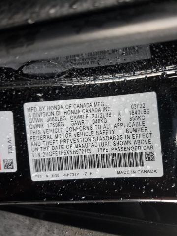 2HGFE2F5XNH572109 - 2022 HONDA CIVIC SPORT 黑色 照片 12