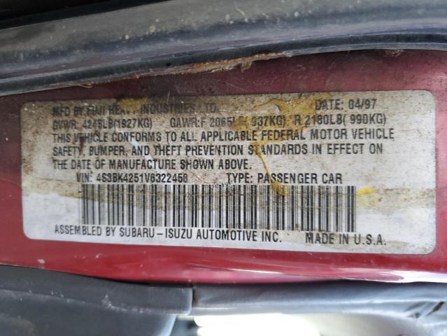 4S3BK4251V6322458 - 1997 SUBARU LEGACY BRIGHTON MAROON photo 12