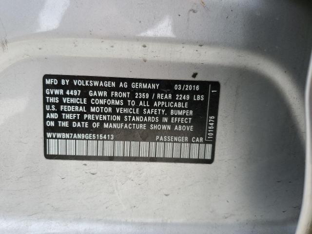 WVWBN7AN9GE515413 - 2016 VOLKSWAGEN CC BASE SILVER photo 12