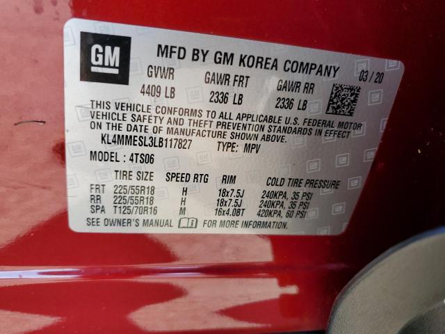 KL4MMESL3LB117827 - 2020 BUICK ENCORE GX SELECT RED photo 12