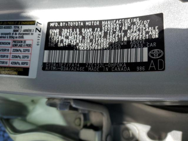 2T1KR32E68C709350 - 2008 TOYOTA COROLLA MA XR SILVER photo 12