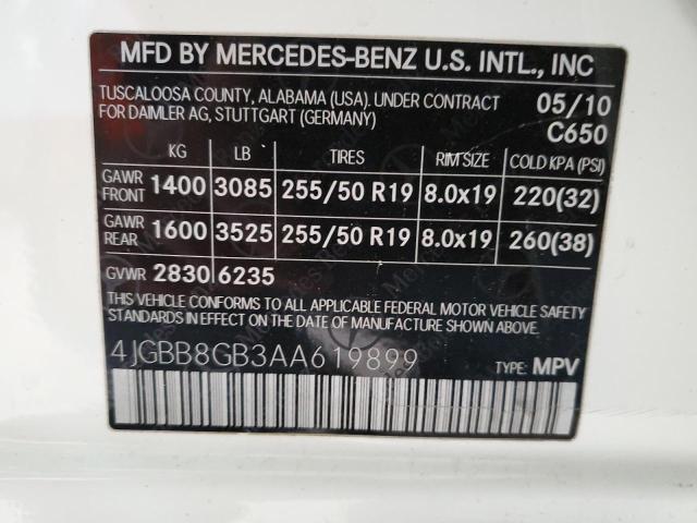 4JGBB8GB3AA619899 - 2010 MERCEDES-BENZ ML 350 4MATIC WHITE photo 13