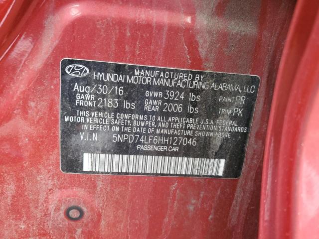 5NPD74LF6HH127046 - 2017 HYUNDAI ELANTRA SE RED photo 12