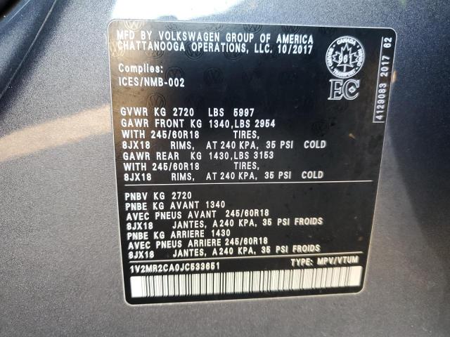 1V2MR2CA0JC533651 - 2018 VOLKSWAGEN ATLAS SEL GRAY photo 13