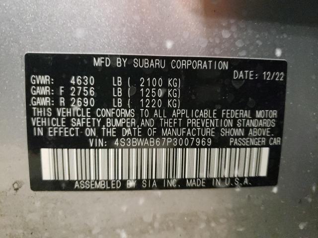 4S3BWAB67P3007969 - 2023 SUBARU LEGACY SILVER photo 12