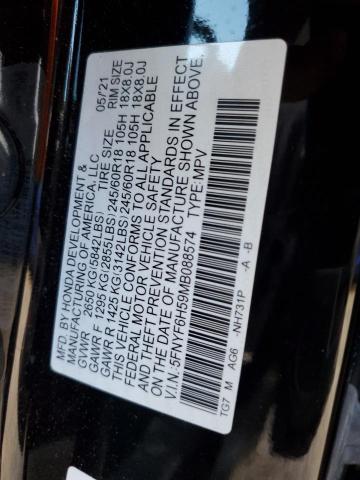 5FNYF6H59MB088574 - 2021 HONDA PILOT EXL BLACK photo 14