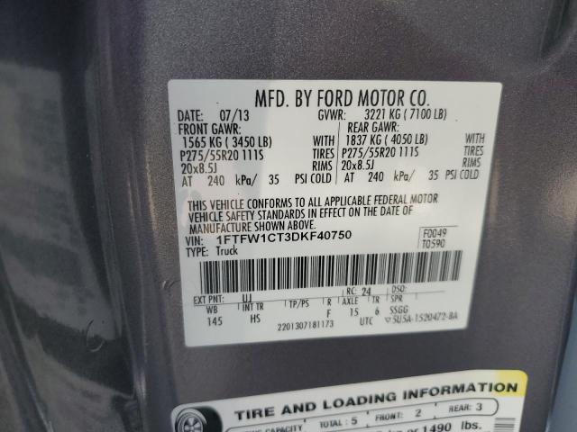 1FTFW1CT3DKF40750 - 2013 FORD F150 SUPERCREW GRAY photo 13