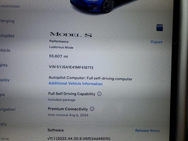 5YJSA1E41MF418713 - 2021 TESLA MODEL S BLUE photo 9