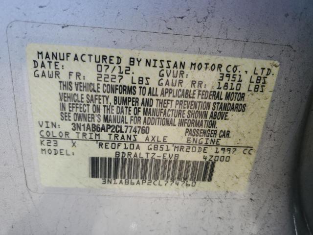 3N1AB6AP2CL774760 - 2012 NISSAN SENTRA 2.0 SILVER photo 12