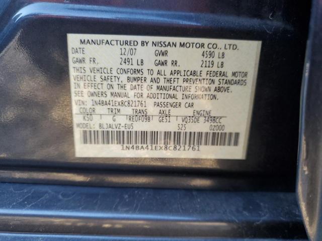 1N4BA41EX8C821761 - 2008 NISSAN MAXIMA SE CHARCOAL photo 12