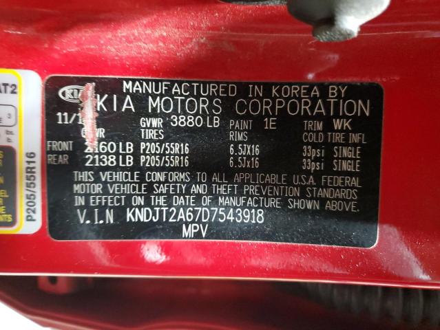 KNDJT2A67D7543918 - 2013 KIA SOUL + RED photo 12