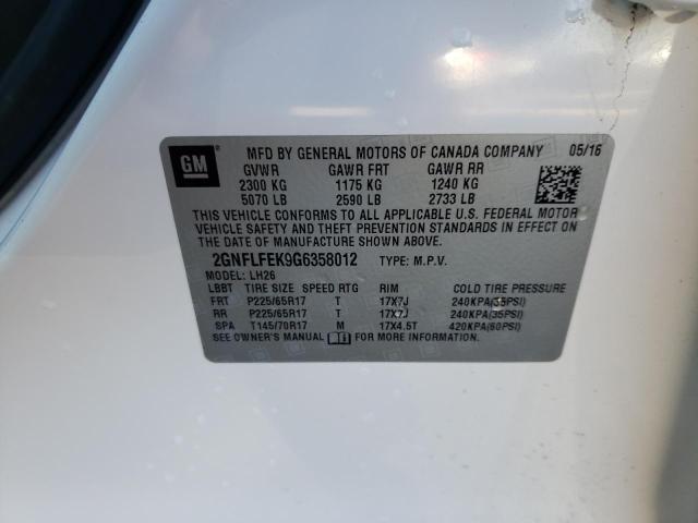 2GNFLFEK9G6358012 - 2016 CHEVROLET EQUINOX LT WHITE photo 13