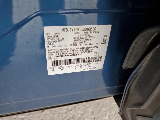 2FMPK4AP4KBB79104 - 2019 FORD EDGE ST BLUE photo 14