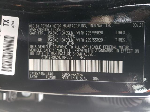 5TDFZRBH2MS104368 - 2021 TOYOTA HIGHLANDER PLATINUM BLACK photo 13